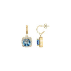 Boucles d'oreilles plaqué or pendantes GRIFFE ROUGE pierre bleue