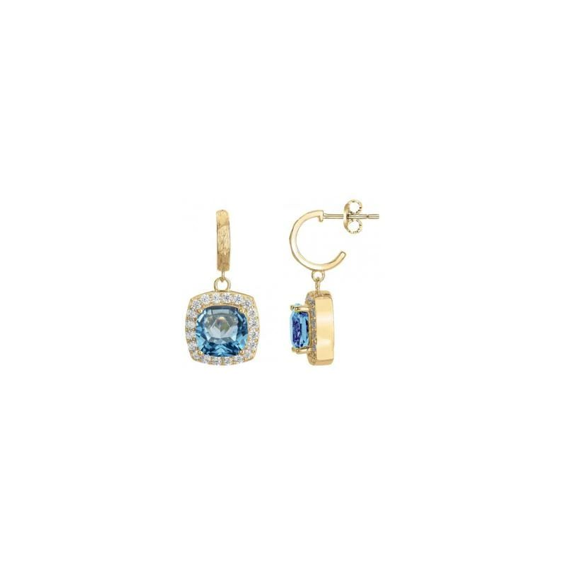 Boucles d'oreilles plaqué or pendantes GRIFFE ROUGE pierre bleue
