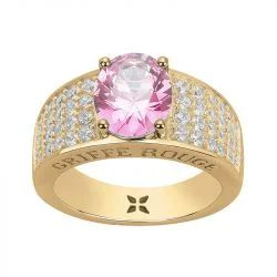 Bague plaqué or GRIFFE ROUGE pierre rose
