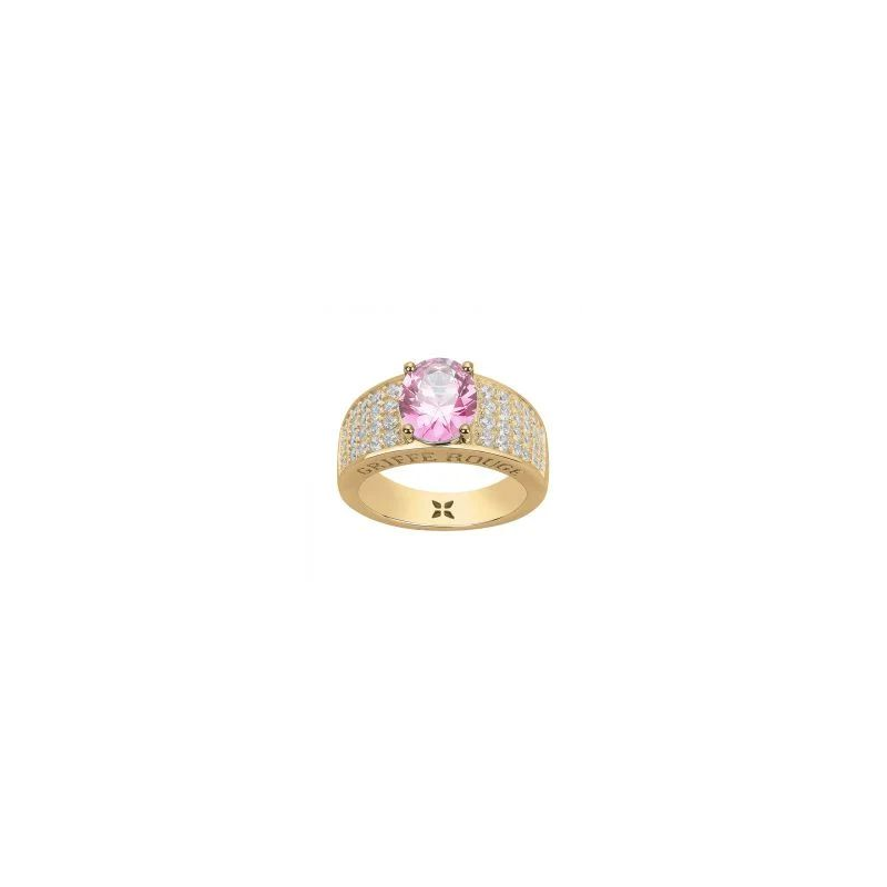 Bague plaqué or GRIFFE ROUGE pierre rose