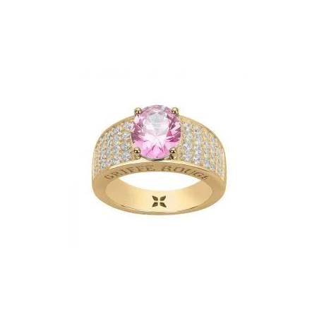 Bague plaqué or GRIFFE ROUGE pierre rose