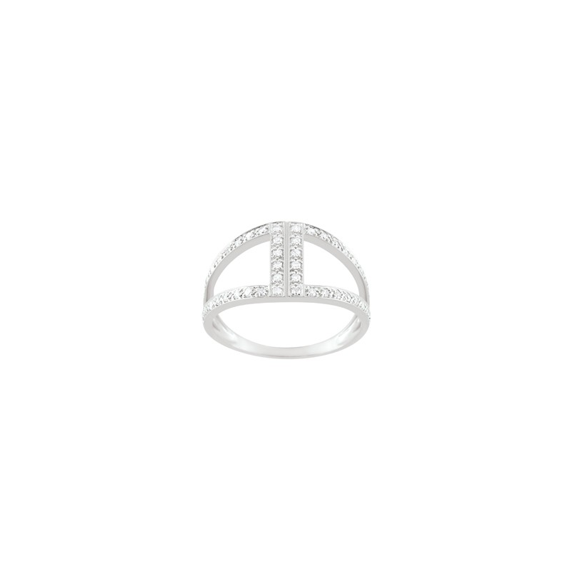 Bague or blanc 18 carats ajourée et diamants