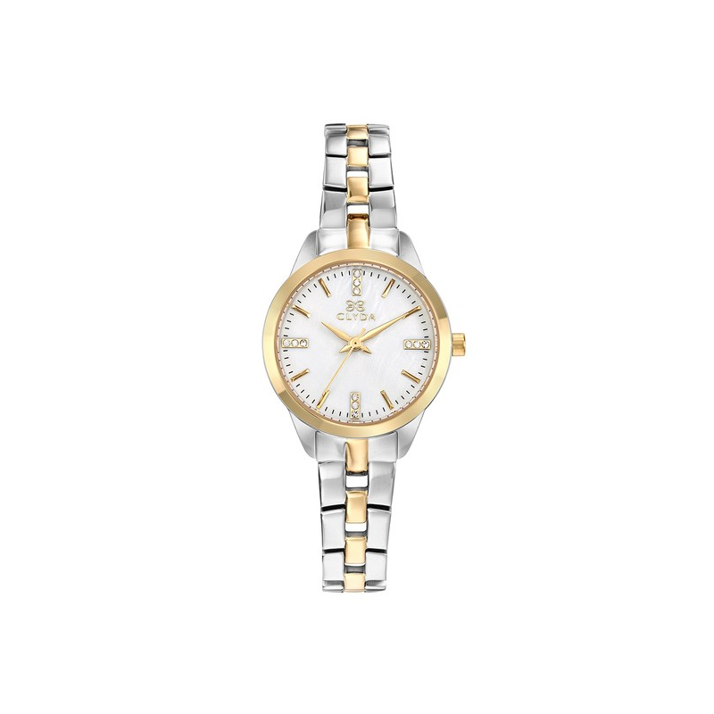 Montre CLYDA tout acier bicolore fond blanc nacré