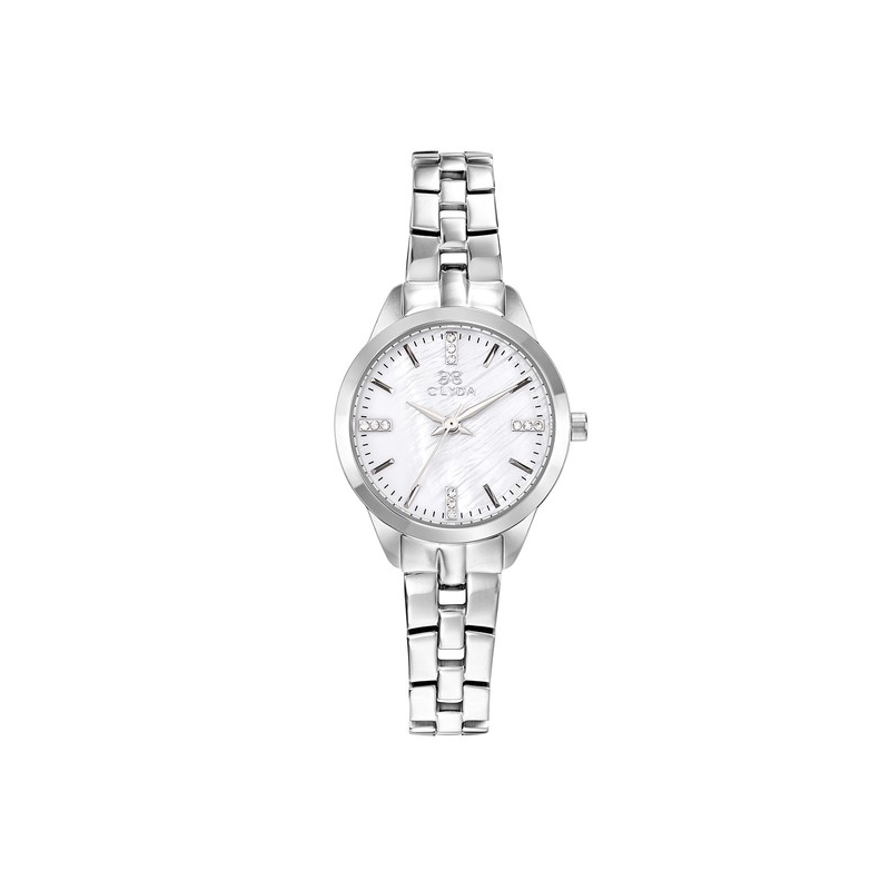 Montre CLYDA tout acier fond blanc nacré