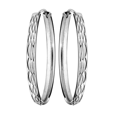 Boucles d'oreilles argent créoles ruban diamantées 30 mm