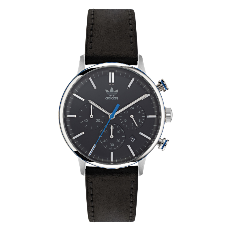 Montre ADIDAS fond noir bracelet cuir noir