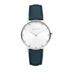 Montre AMALYS fond blanc strié cuir bleu canard
