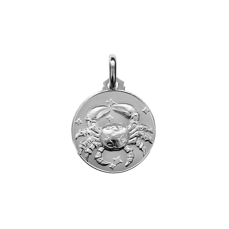 Médaille ronde argent signe du zodiaque cancer
