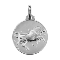 Médaille ronde argent signe du zodiaque taureau