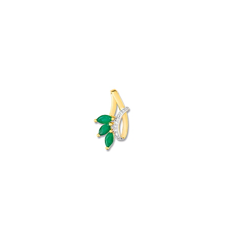 Pendentif or jaune 18 carats 3 emeraudes navettes et diamants 0.012 carat