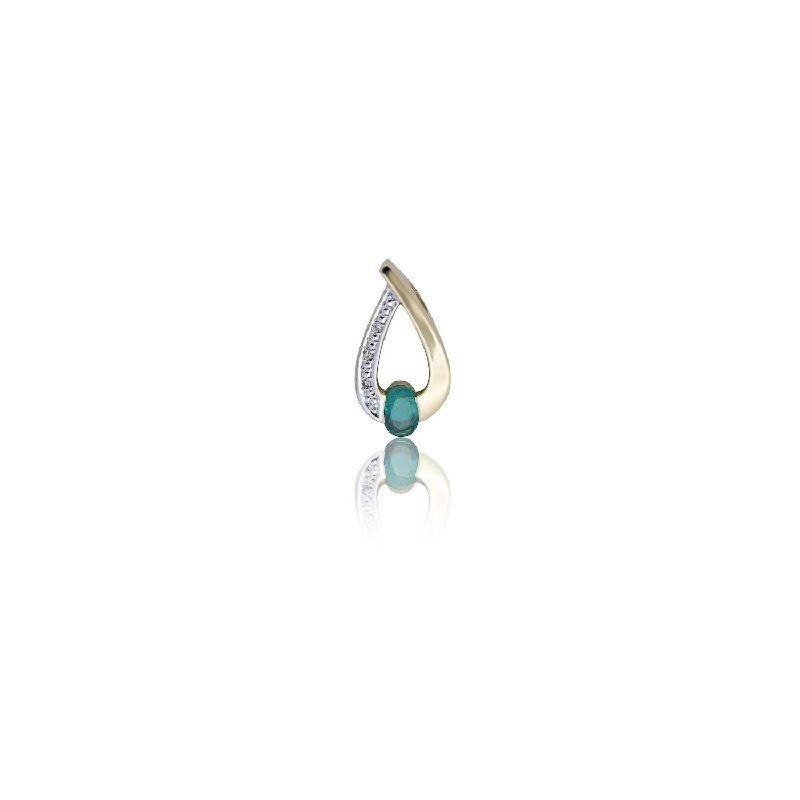Pendentif or 18 carats bicolore émeraude et diamants