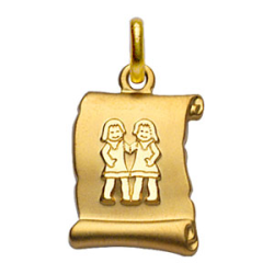 Pendentif plaqué or parchemin signe du zodiaque gémeaux