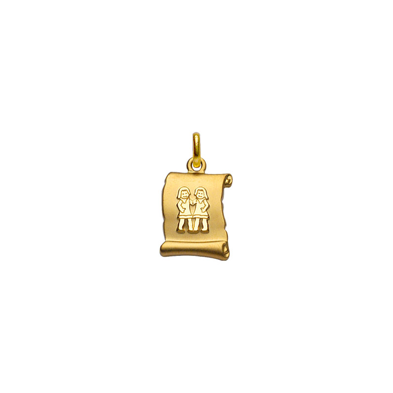 Pendentif plaqué or parchemin signe du zodiaque gémeaux