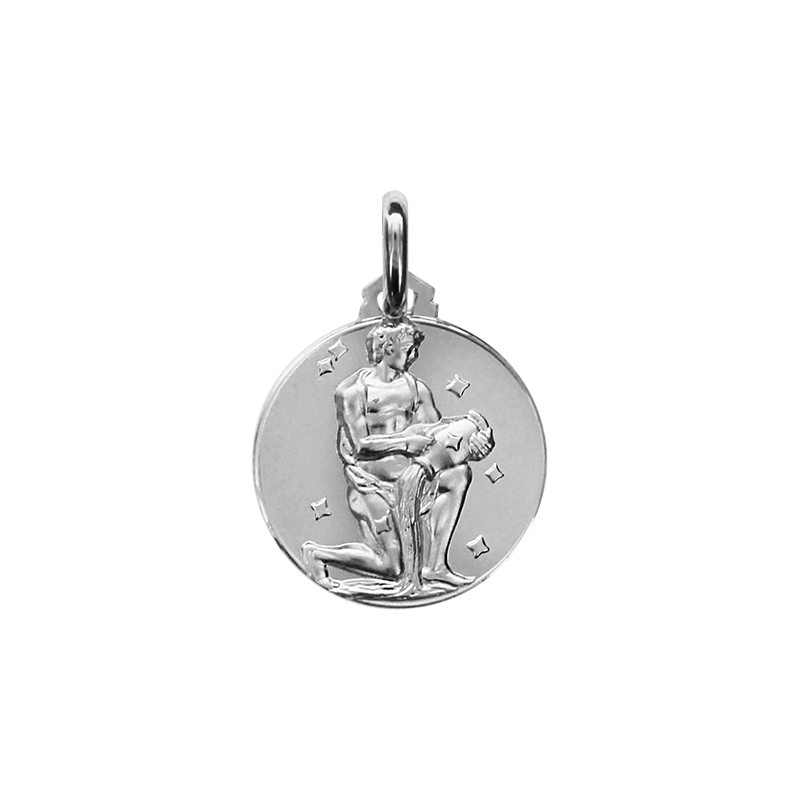 Médaille ronde argent signe du zodiaque verseau