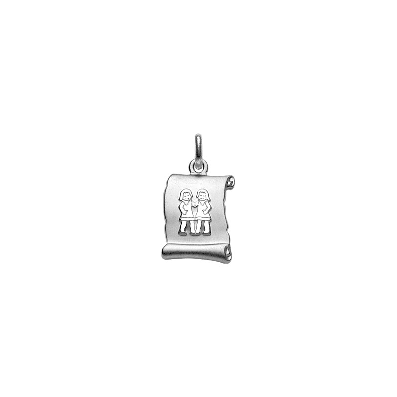 Pendentif argent parchemin signe du zodiaque gémeaux