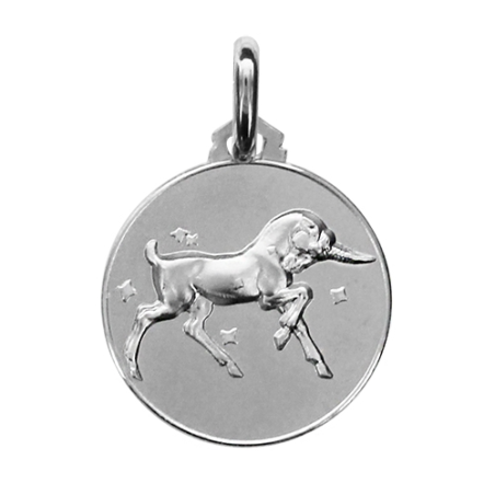 Médaille ronde argent signe du zodiaque capricorne