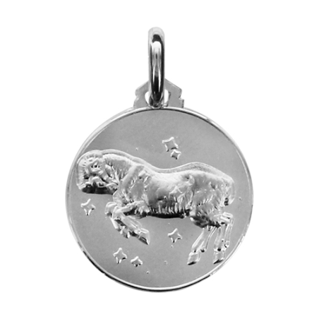 Médaille ronde argent signe du zodiaque bélier