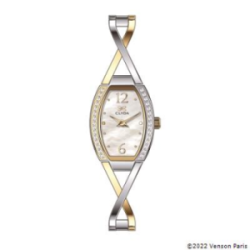 Montre CLYDA tout acier bicolore tonneau fond blanc