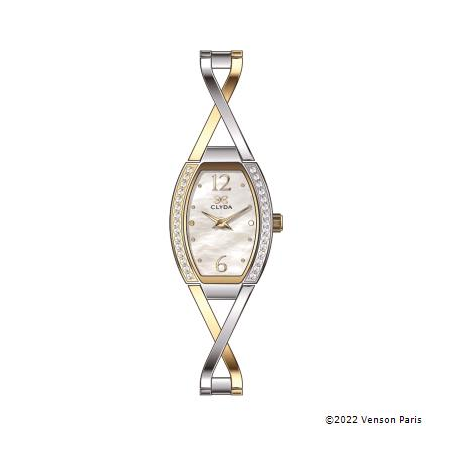 Montre CLYDA tout acier bicolore tonneau fond blanc