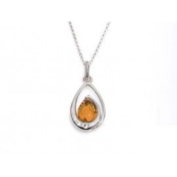 Collier argent goutte ambre cognac et oxydes