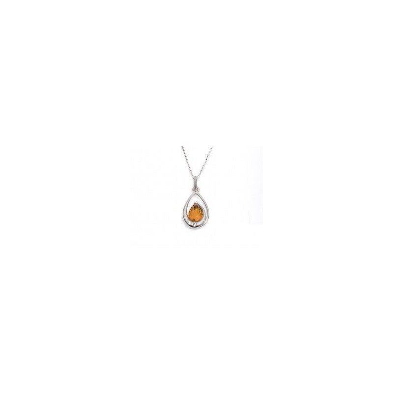 Collier argent goutte ambre cognac et oxydes