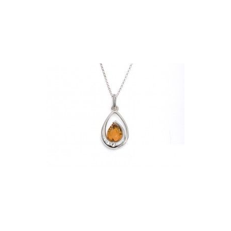 Collier argent goutte ambre cognac et oxydes