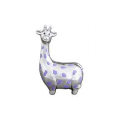 Tirelire argentée girafe pois mauves