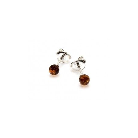 Boucles d'oreilles argent boules ambre 4 mm