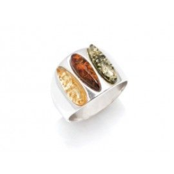 Bague argent corps large 3 ambres