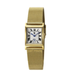 Montre LIP Churchill C18 boite carré tout acier doré bracelet milanais