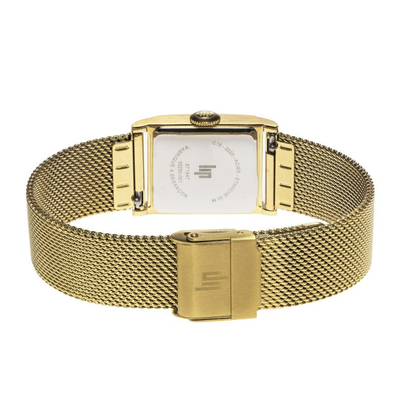 Montre LIP Churchill C18 boite carré tout acier doré bracelet milanais