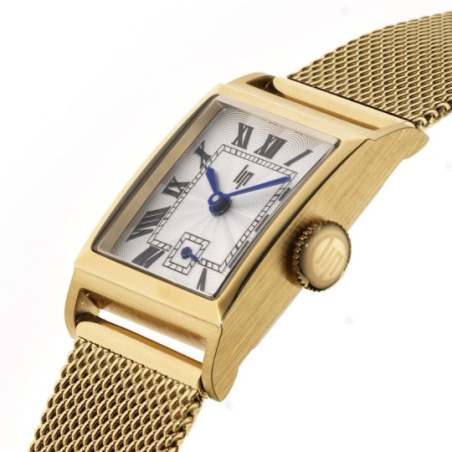 Montre LIP Churchill C18 boite carré tout acier doré bracelet milanais