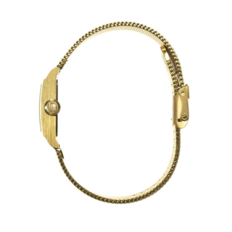 Montre LIP Churchill C18 boite carré tout acier doré bracelet milanais