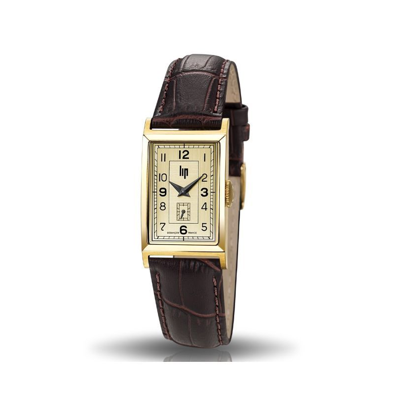 Montre LIP Churchill T18 boite doré bracelet cuir marron