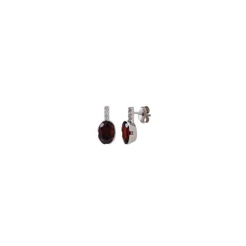 Boucles d'oreilles or blanc 18 carats grenat oxydes