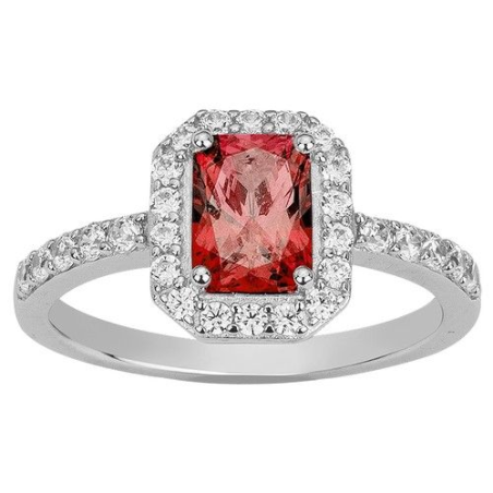 Bague argent oxyde rouge avec entourage