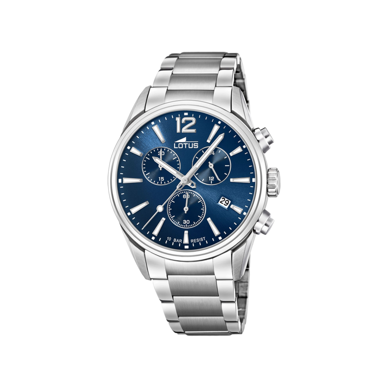 Montre LOTUS tout acier fond bleu