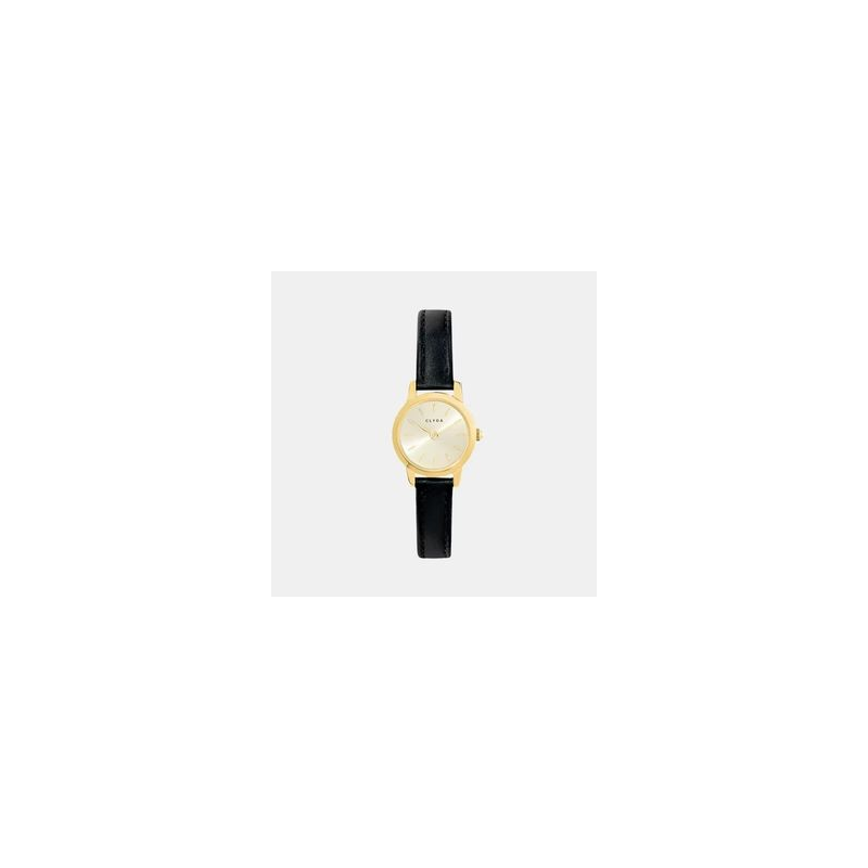 Montre CLYDA doré bracelet cuir noir