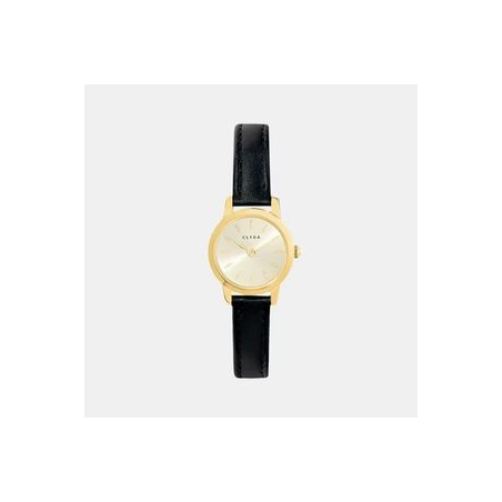 Montre CLYDA doré bracelet cuir noir