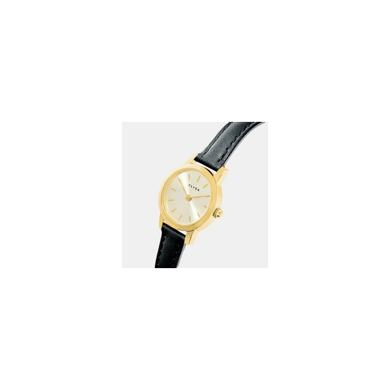 Montre CLYDA doré bracelet cuir noir