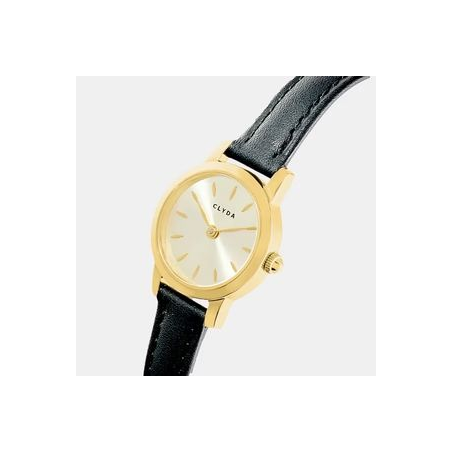 Montre CLYDA doré bracelet cuir noir
