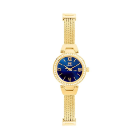 Montre CLYDA tout acier doré fond bleu